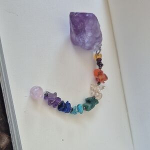 Large Solid Raw Amethyst Precision Pendulum w/ Chakra Chip Cord Crystal Gemstone